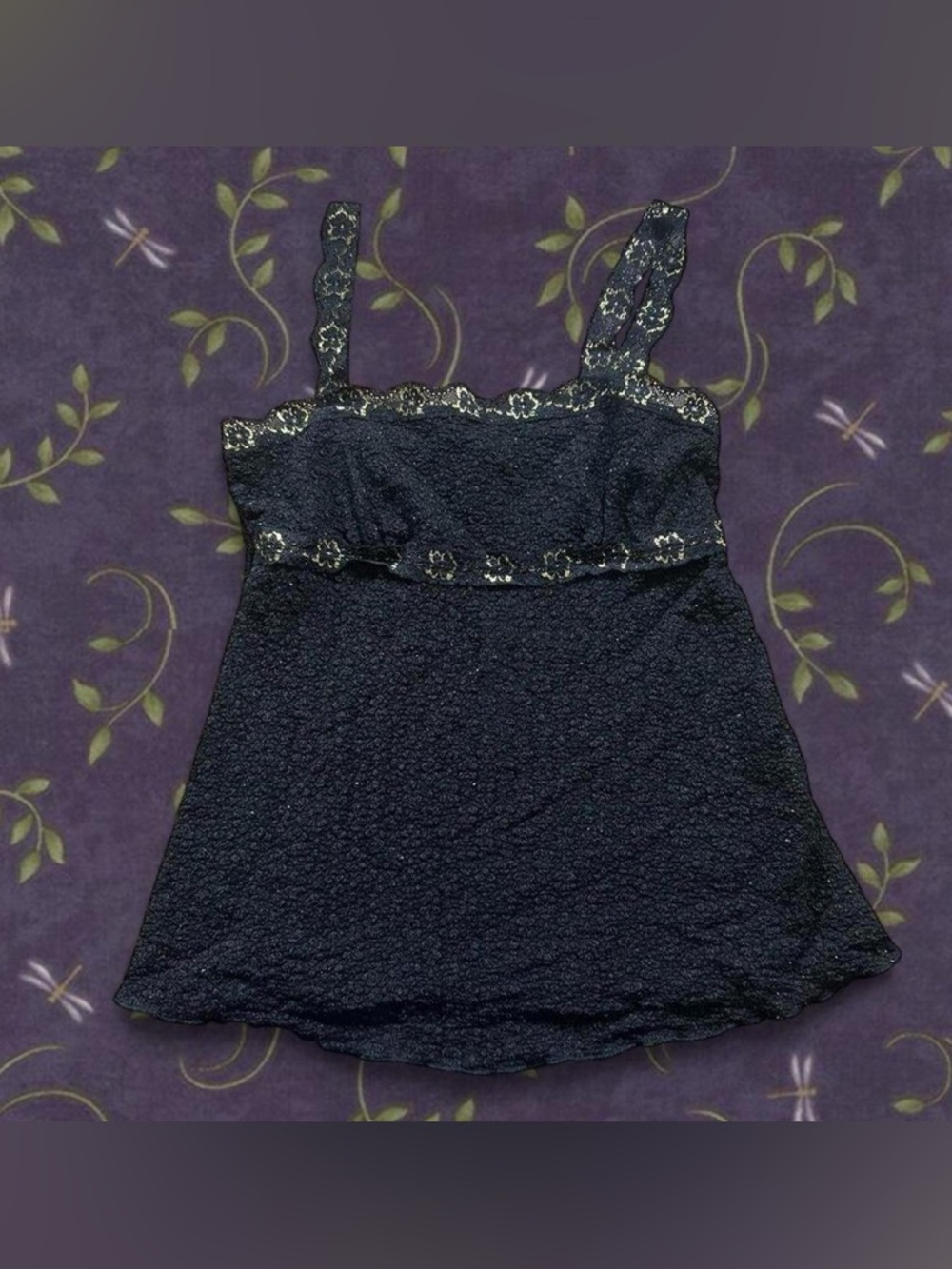 Teenie Weenie Black Lace Babydoll Cami with Gold Accents